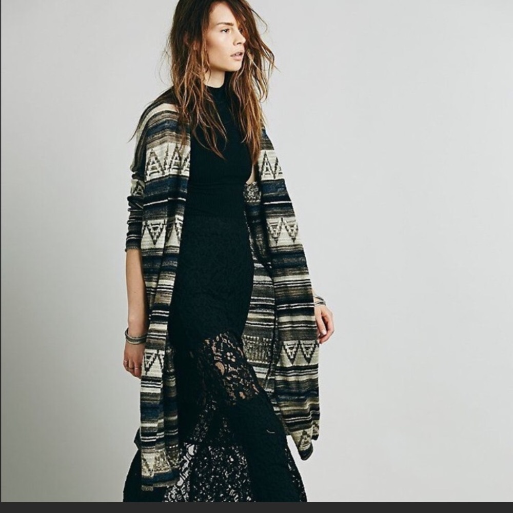 Free people Aztec open front sweater duster